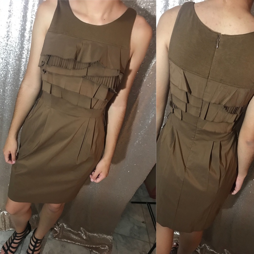 Light brown ruffled fitted dress